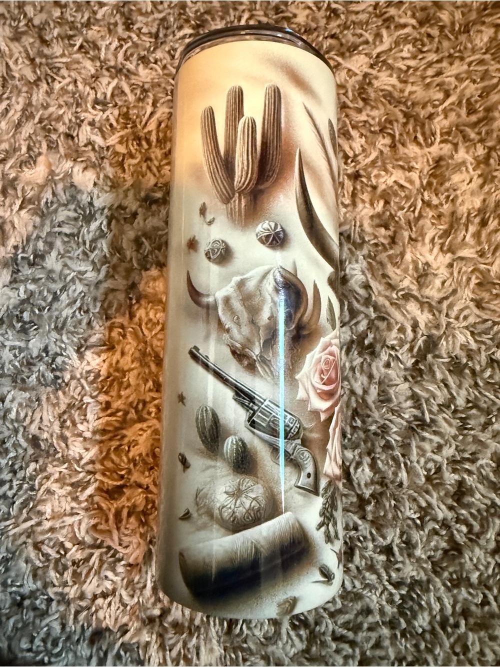 Desert Western Ceramic Tumbler - Cream with Brown and Pink Accents